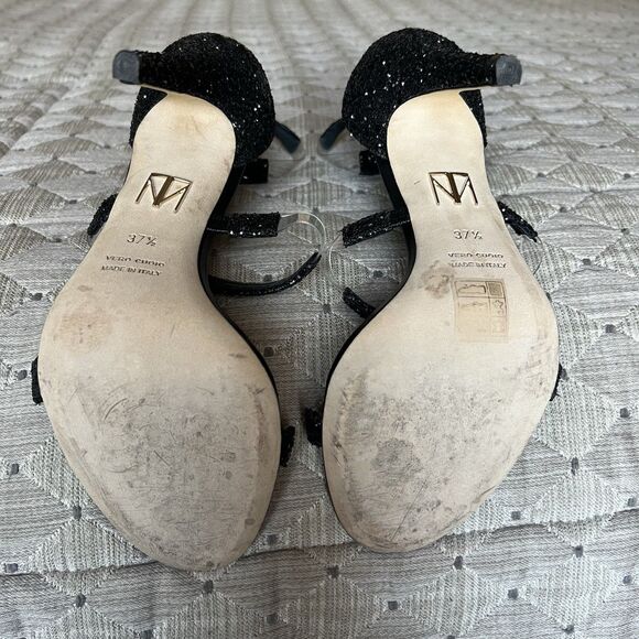 Tamara Mellon Frontline Black Glitter Crystal Heeled Sandals US 7 EU 37.5 Formal - Picture 15 of 16